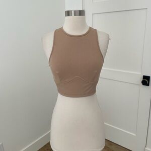 Women's Tan Ribbed Crop Top